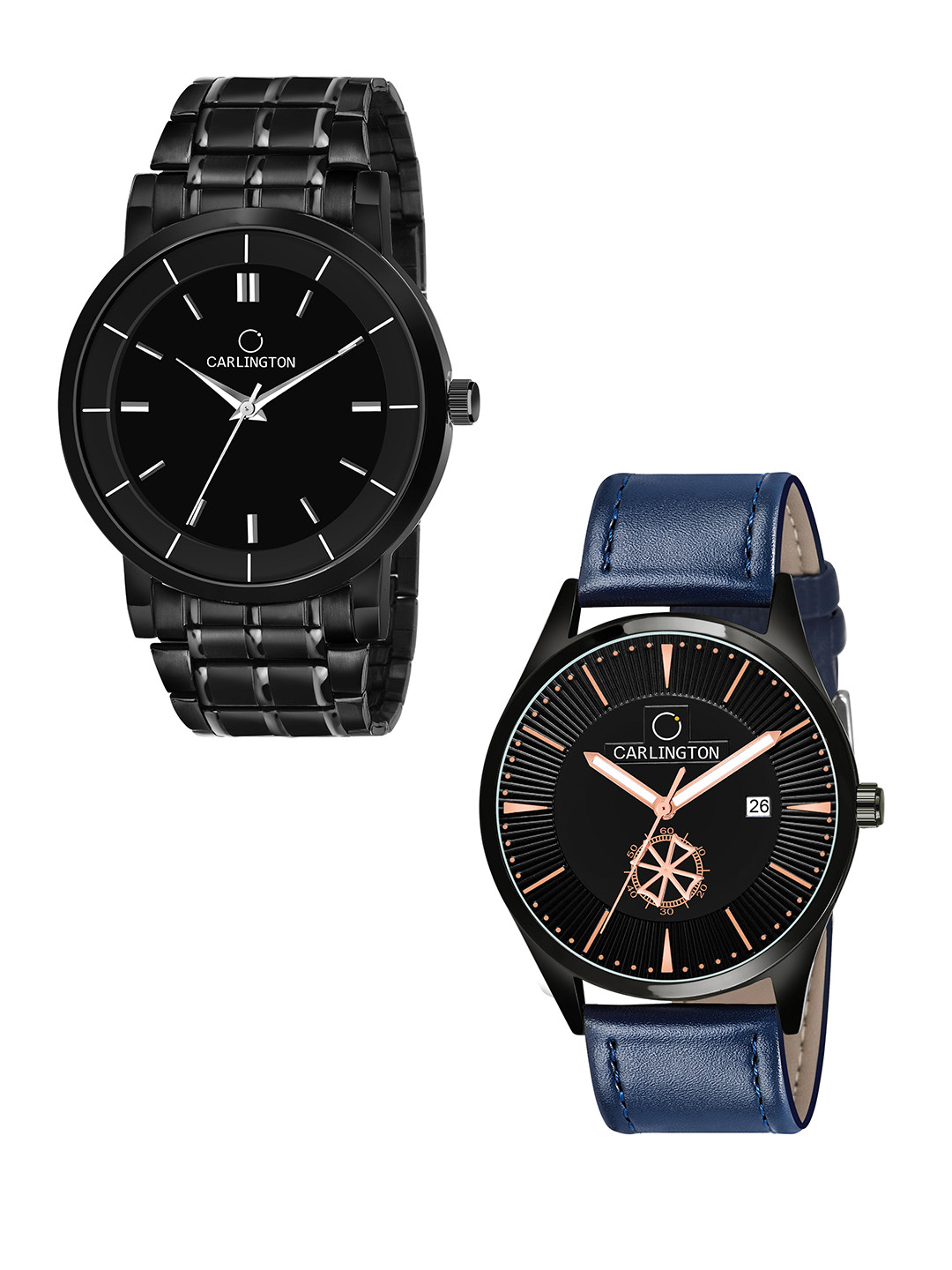 

CARLINGTON Men Black Pack of 2 Combo CT6040 BB-CT1020 Style Straps Analogue Watch