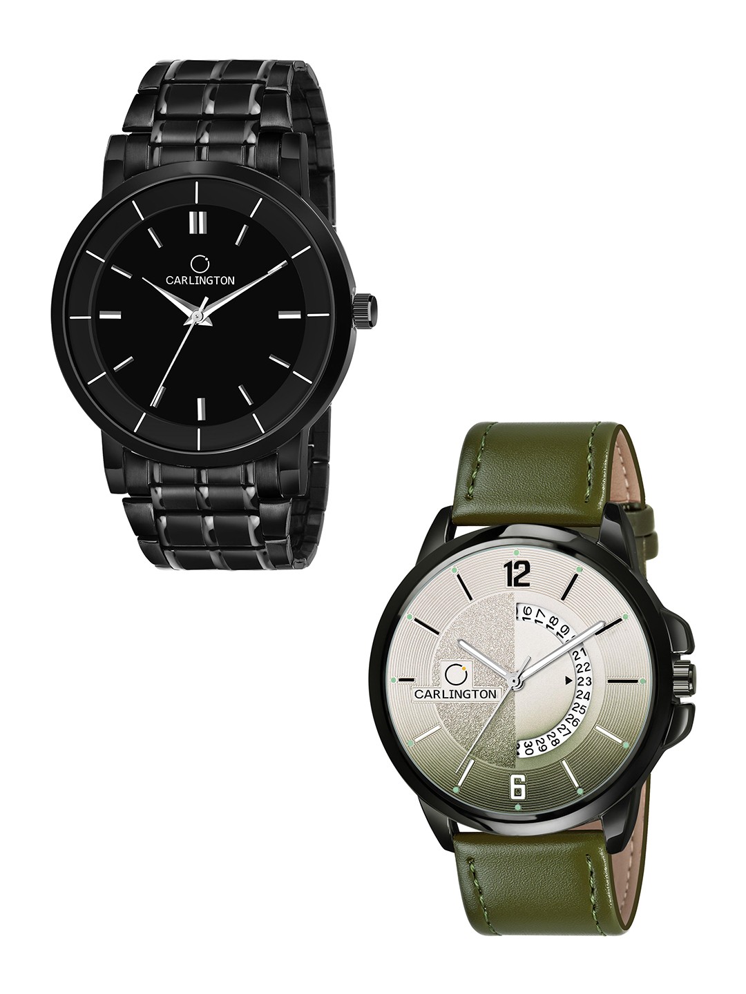

CARLINGTON Men Set of 2 Black Printed Dial & Black Analogue Watch