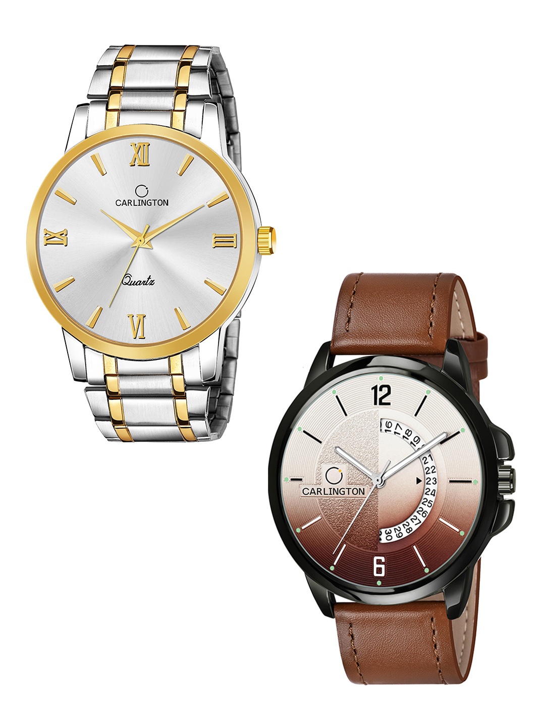 

CARLINGTON Men White Printed Pack of 2 Combo CT6210 SS-CT1030 Straps Analogue Watch, Silver