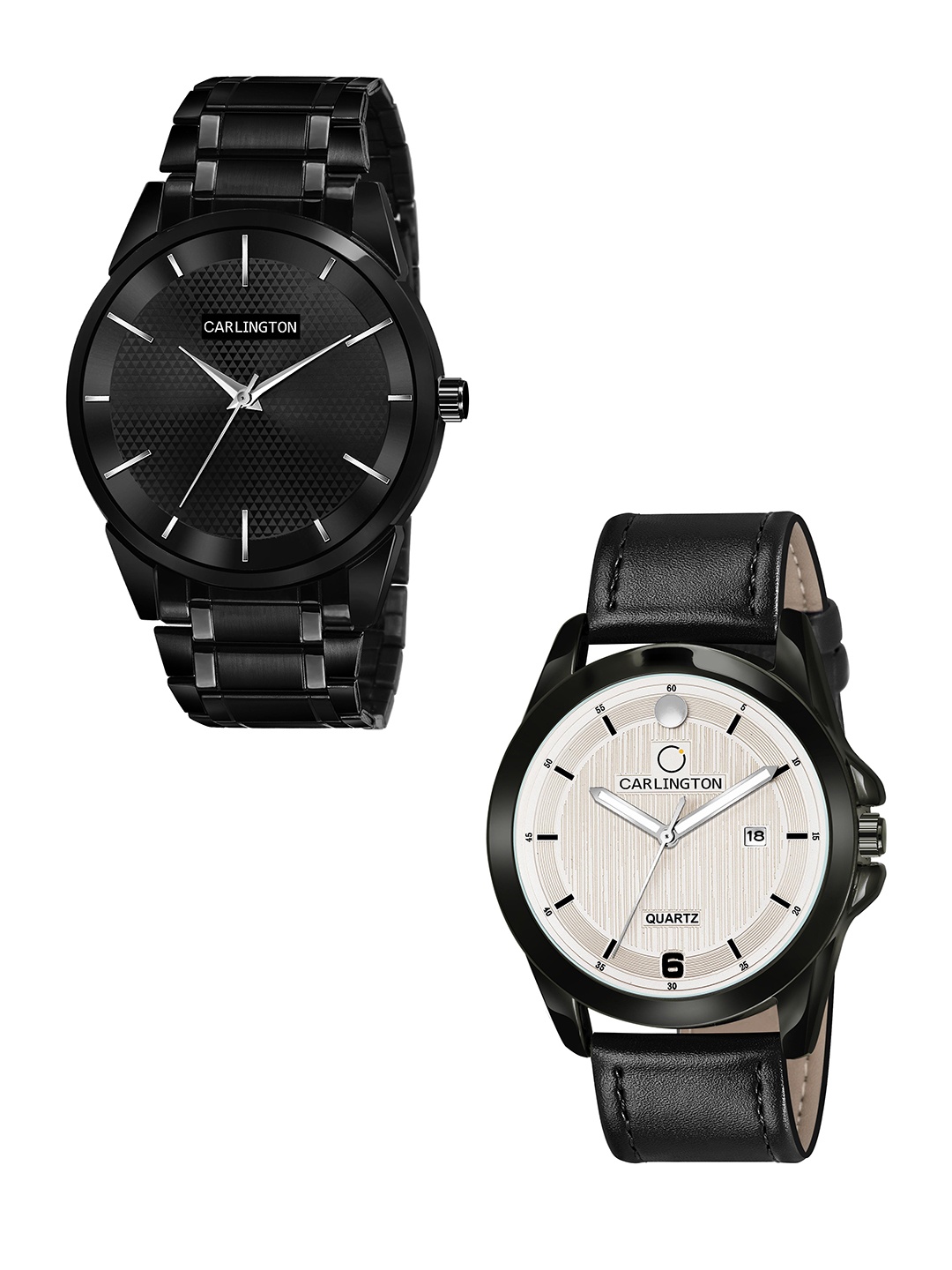

CARLINGTON Men Black Dial & Black Leather Straps Analogue Watch Combo CT6010 BB