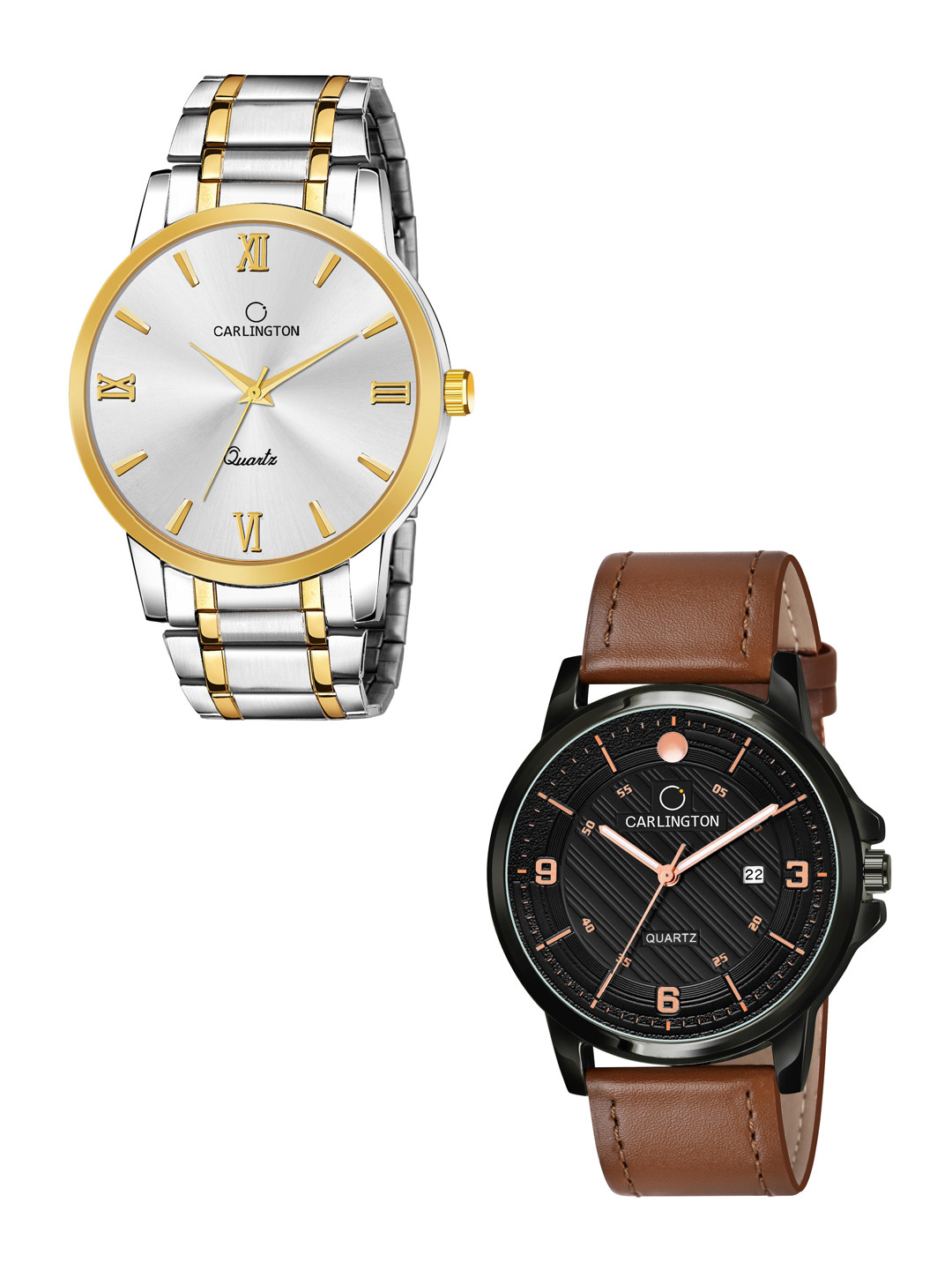 

CARLINGTON Men Set of 2 Analogue Watch Combo CT6210 SS-CT1050, Silver