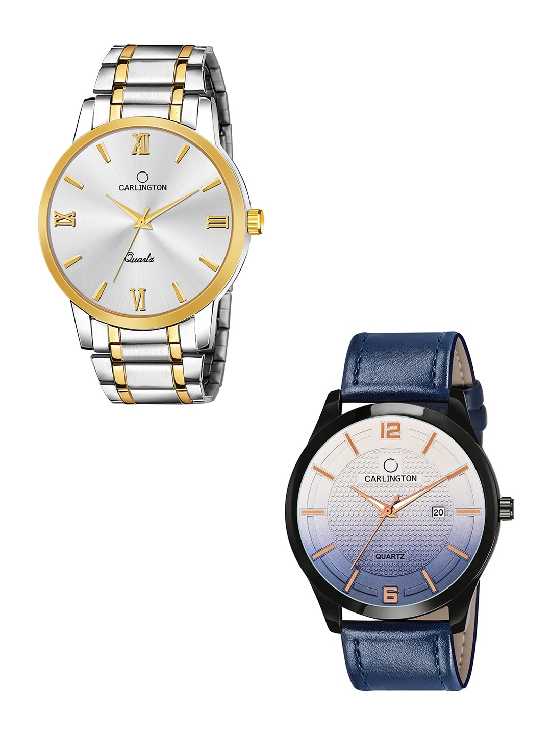 

CARLINGTON Men Silver Dial & Blue Leather Straps Analogue Watch Combo CT6210 SS