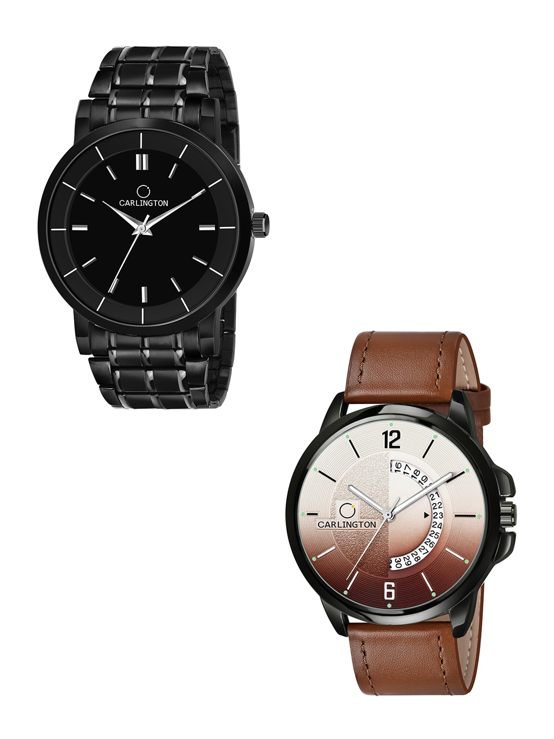 

CARLINGTON Men Pack Of 2 Black & Brown Analogue Watch Combo CT6040 BB-