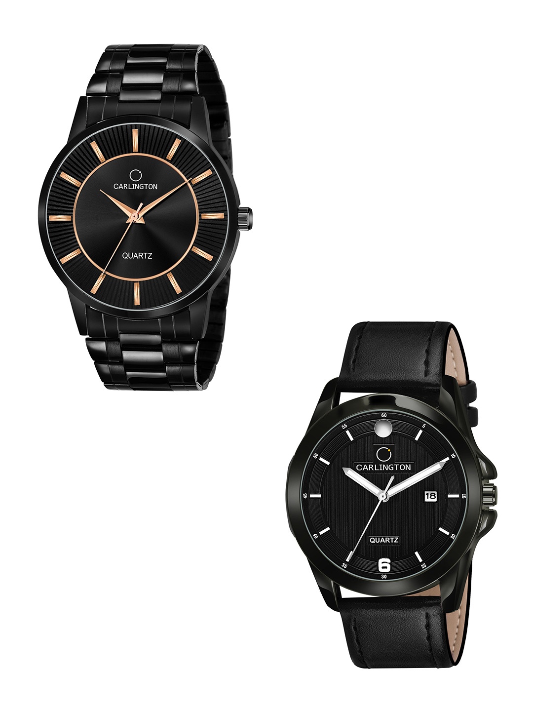 

CARLINGTON Men Set of 2 Black Printed Dial & Black Leather Analogue Watch