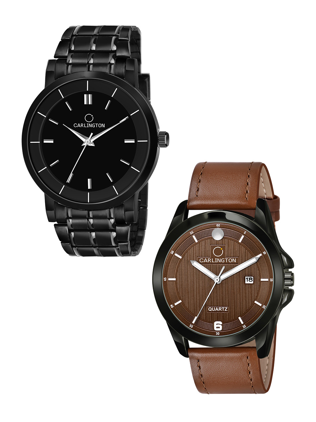 

CARLINGTON Men Multicoloured Dial & Multicoloured Leather Bracelet Style Straps Analogue Watch, Black