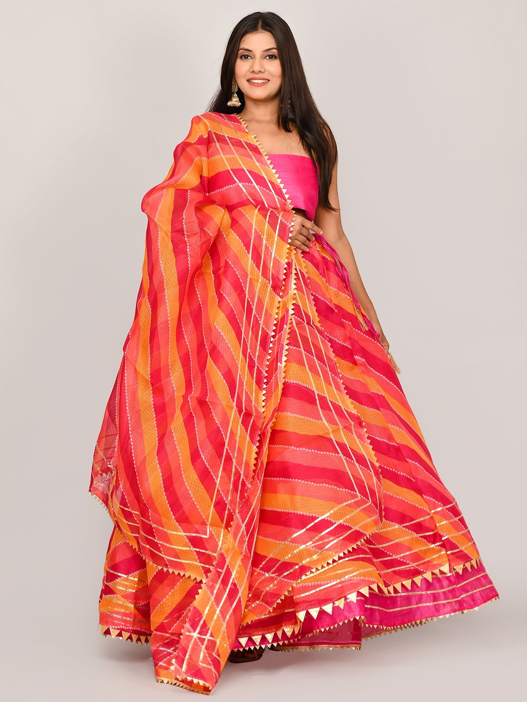 

Kesarya Pink & Yellow Ready to Wear Lehenga & Unstitched Blouse With Dupatta