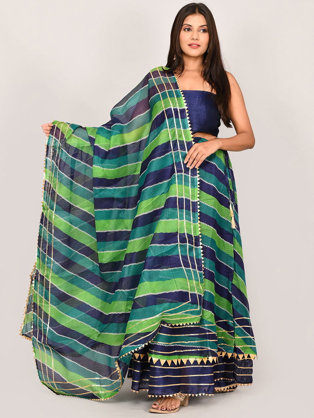 

Kesarya Green And Blue Ready to Wear Lehenga And Unstitched Blouse With Dupatta