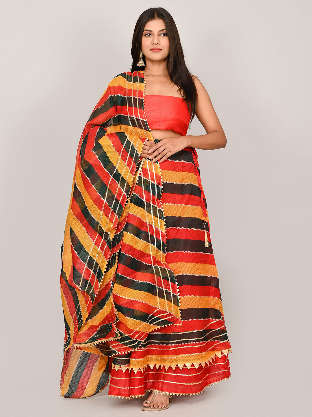 

Kesarya Yellow And Green Bandhani Lehenga And Unstitched Blouse With Dupatta