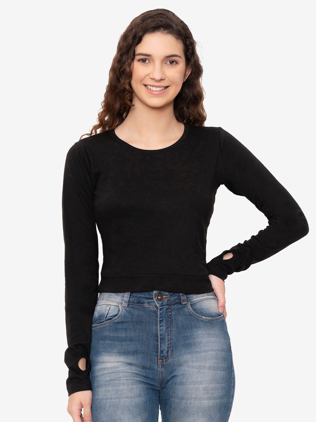 

VIVINKS Women Black Solid Cotton T-shirt