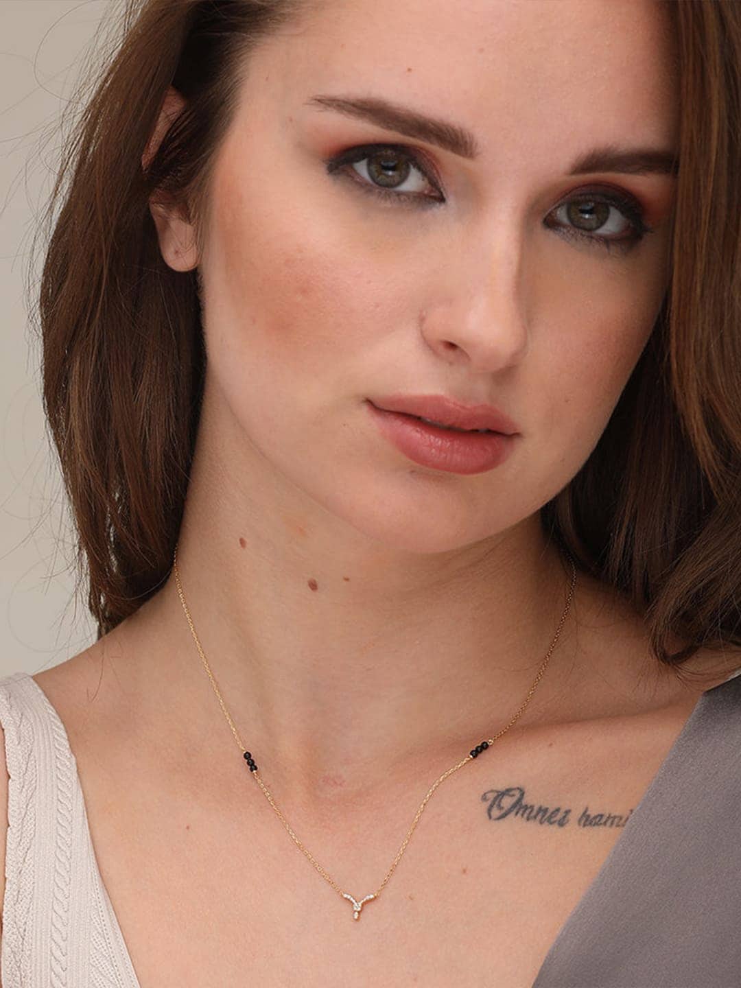 

PALMONAS 18k Gold-Plated & Black Diamond Studded & Beaded Mangalsutra