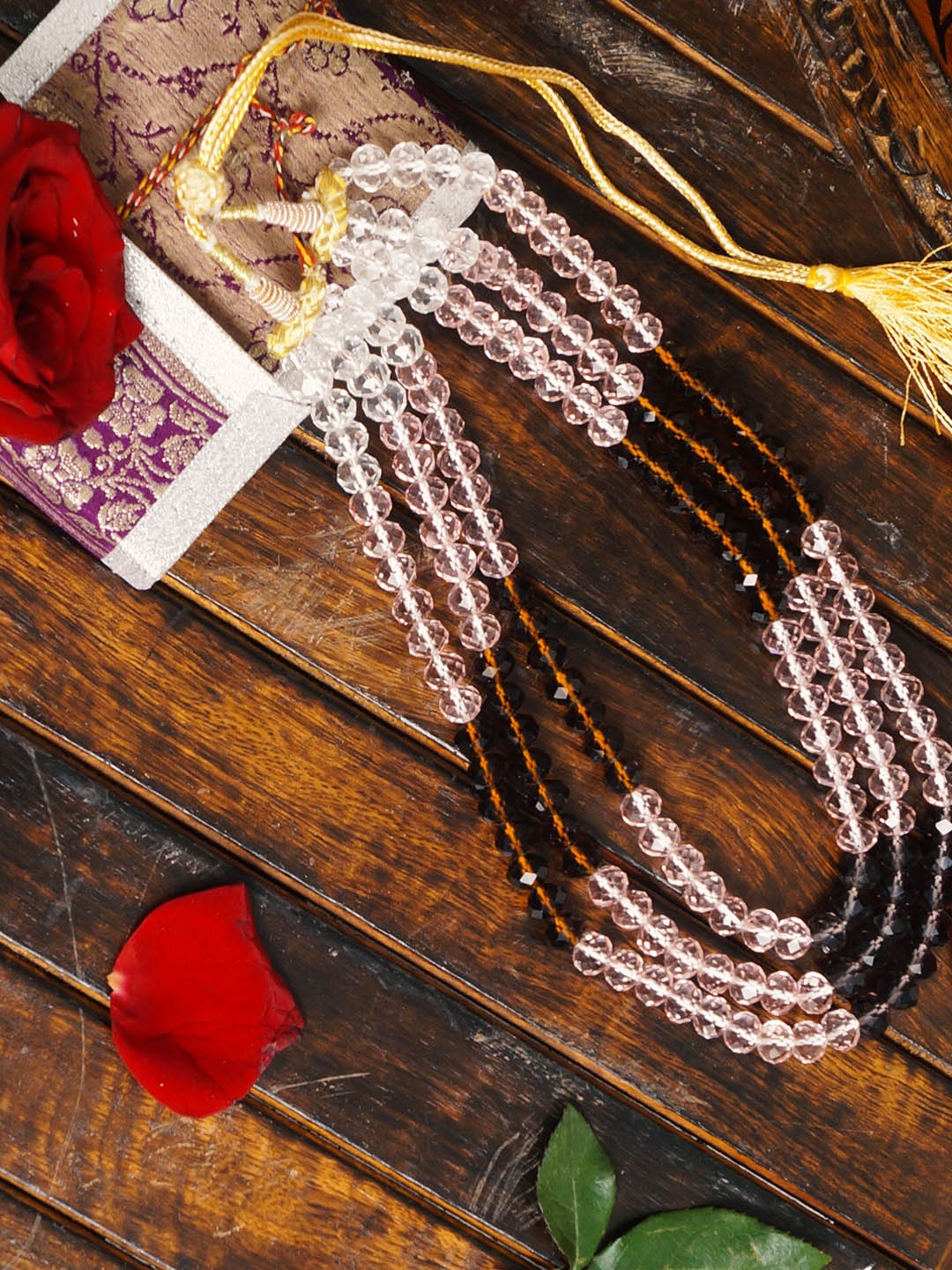 

Unnati Silks Pink & Brown Crystal Beaded Layered Necklace
