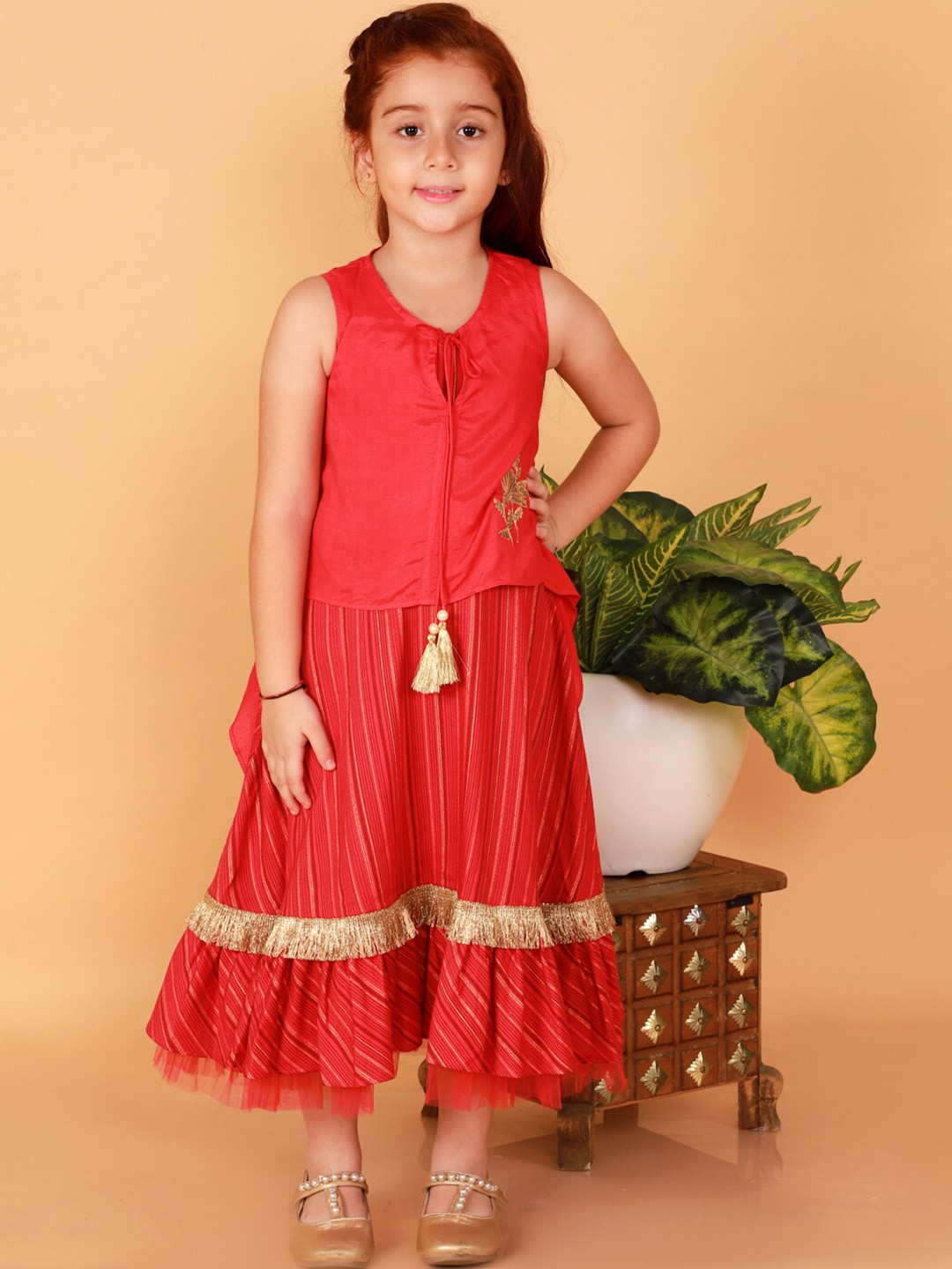 

LIL DRAMA Girls Pink & Gold-Toned Ethnic A-Line Maxi Dress