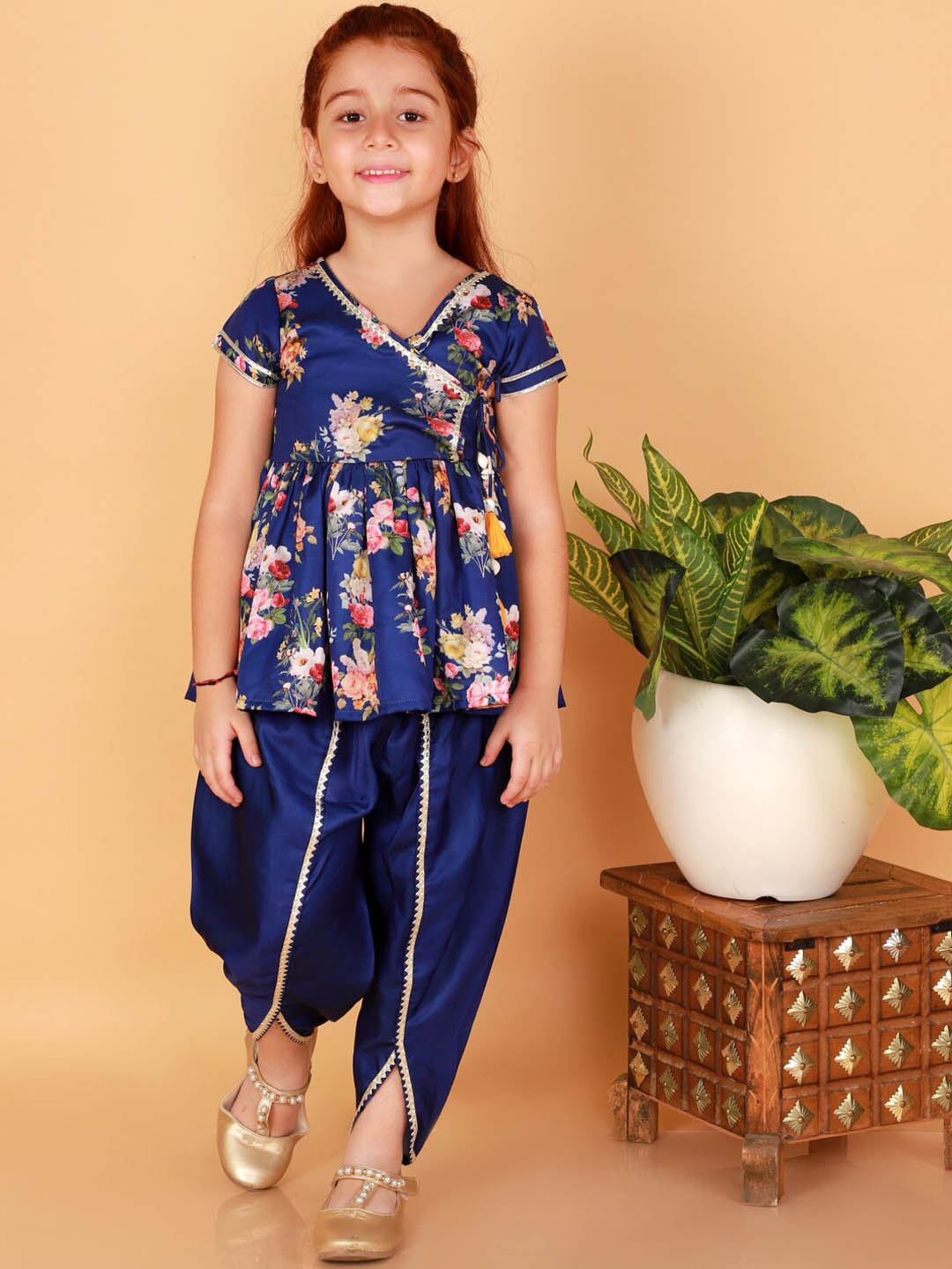 

LIL DRAMA Girls Blue Floral Printed Kurta with Dhoti Pants