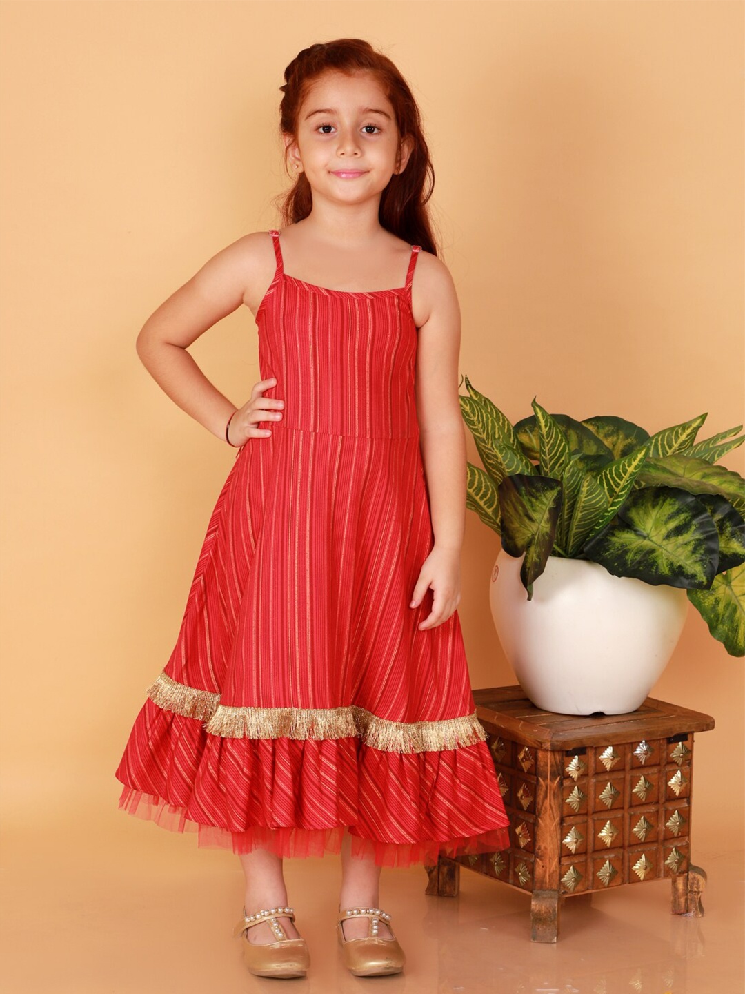 

LIL DRAMA Girls Pink Ethnic A-Line Maxi Dress