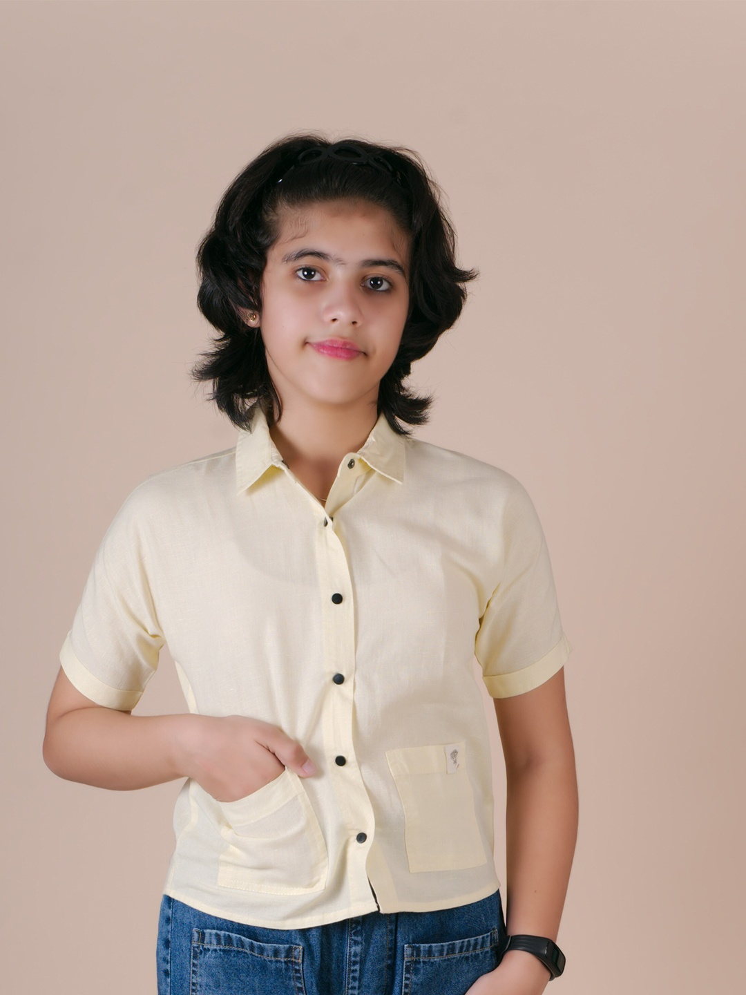 

Little Carrot Yellow Pure Cotton Shirt Style Top