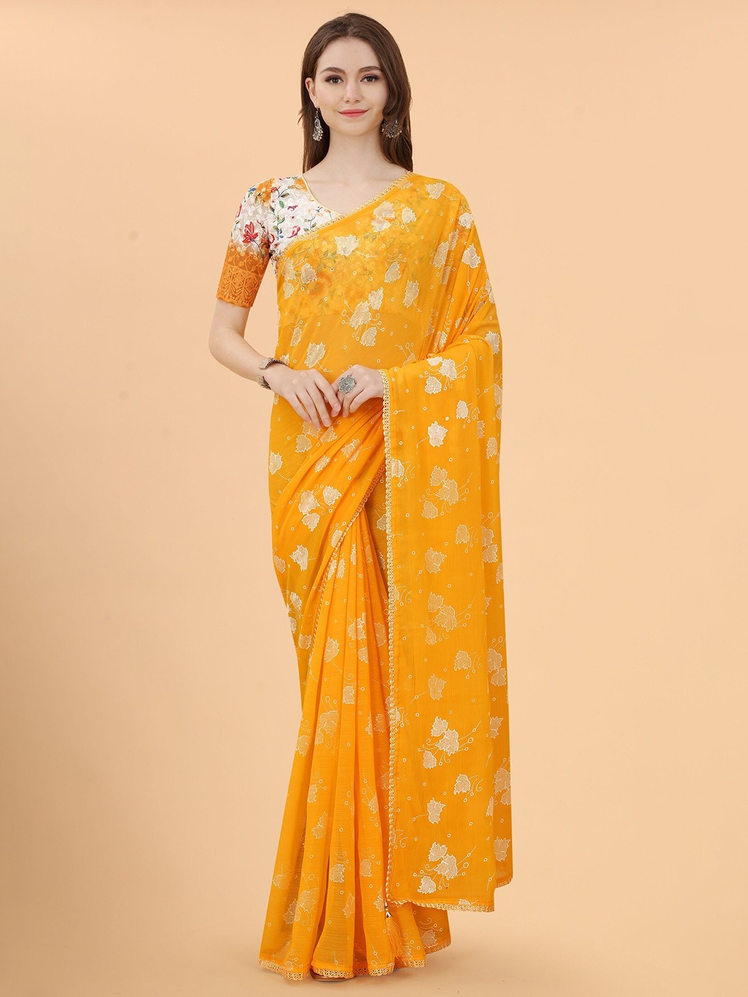 

Mitera Yellow & White Leheriya Pure Linen Saree