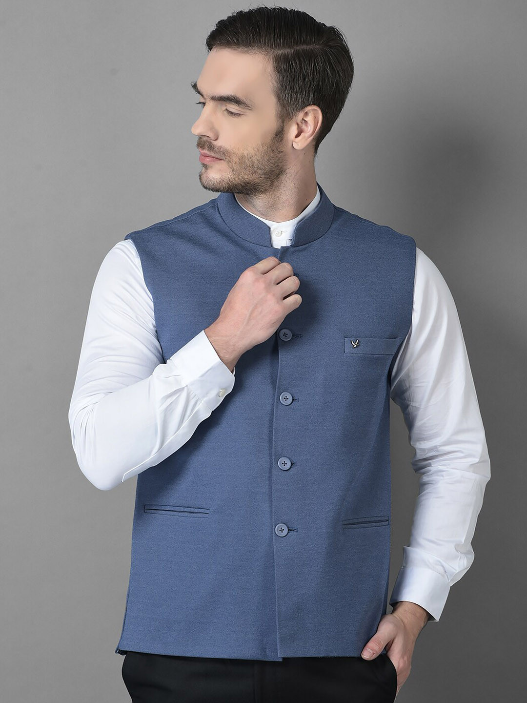 

Canary London Men Blue Solid Slim Fit Nehru Jacket