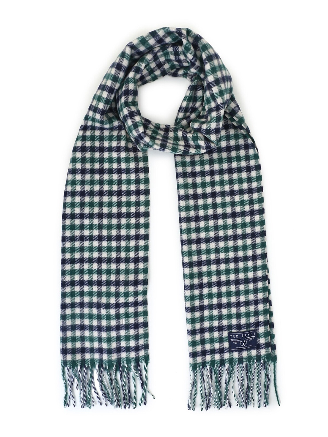 

Ted Baker Men Navy Blue & Green Checked Scarf