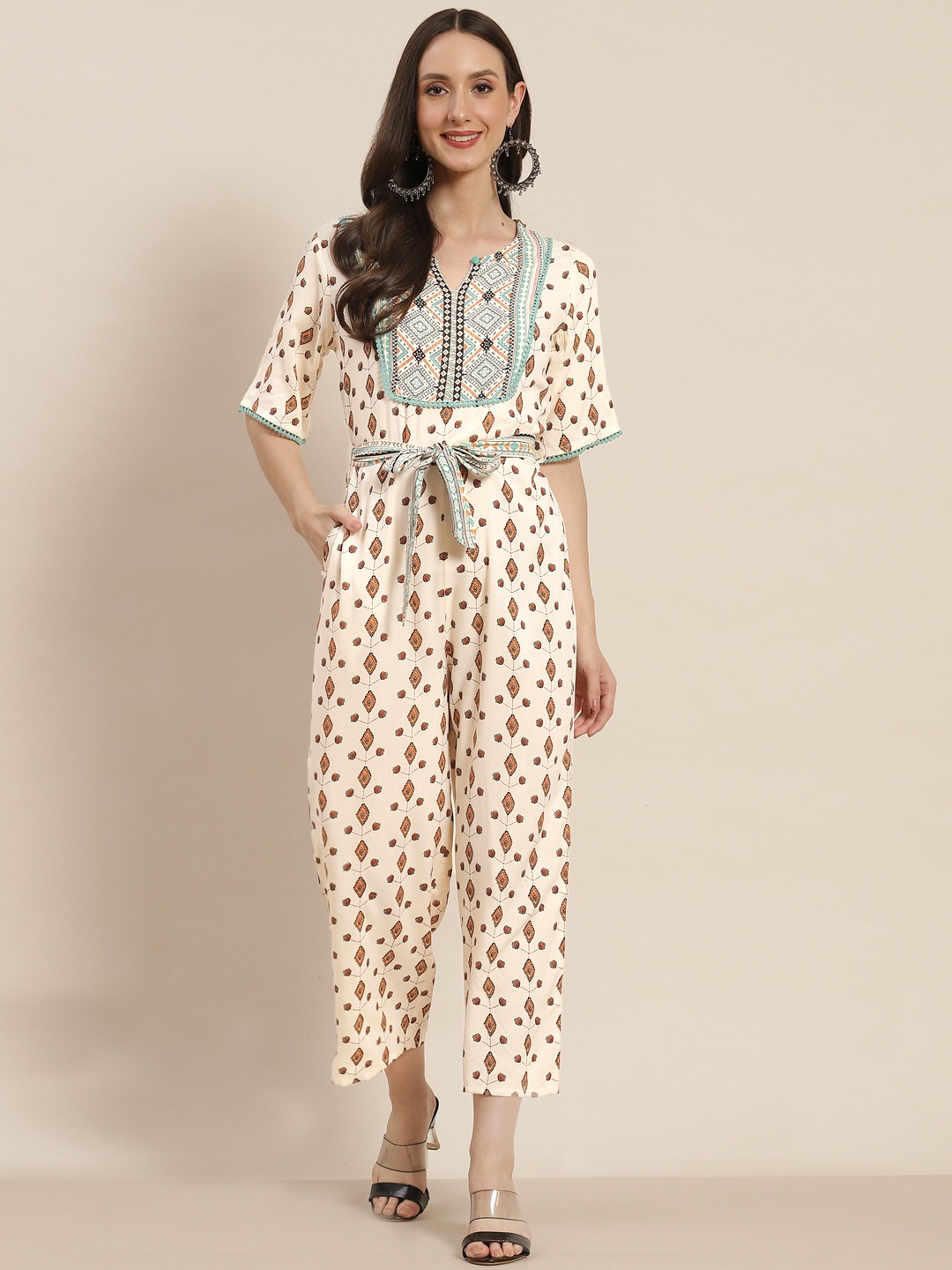 

Juniper Off White Printed Basic Jumpsuit