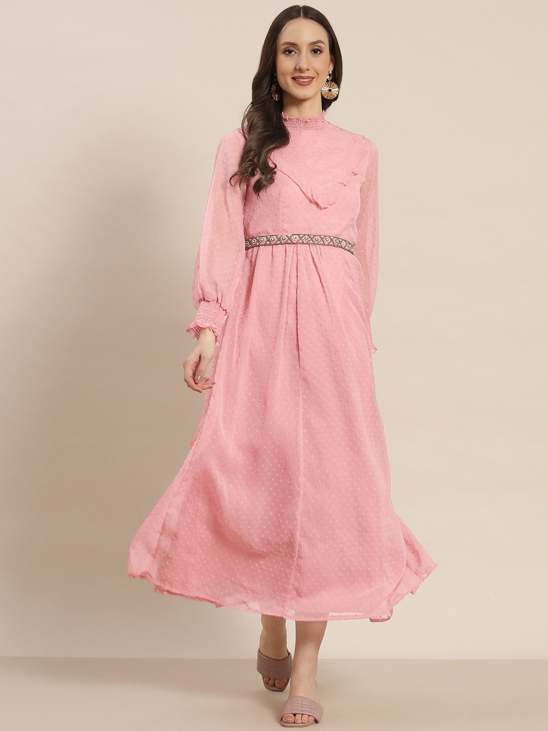 

Juniper Women Pink Chiffon A-Line Midi Dress