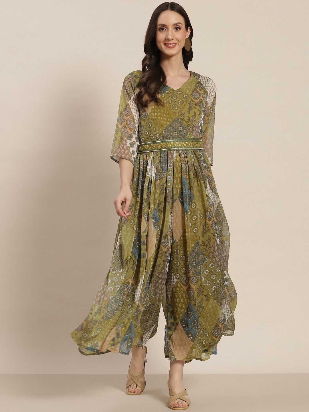 

Juniper Olive Green Printed Basic Jumpsuit