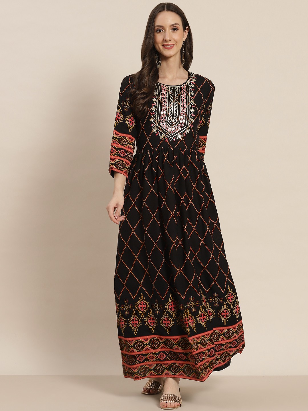 

Juniper Wome's Black Printed A-Line Maxi Dress