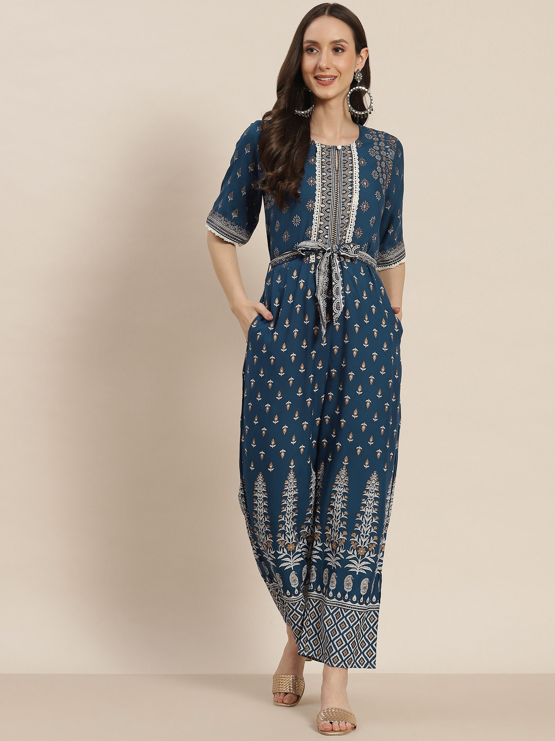 

Juniper Navy Blue Printed Basic Jumpsuit