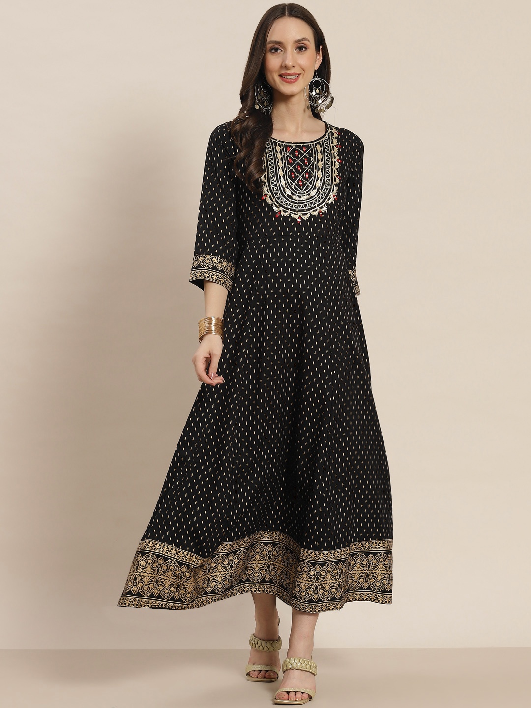 

Juniper Women Black Rayon Printed Flared A-Line Dress