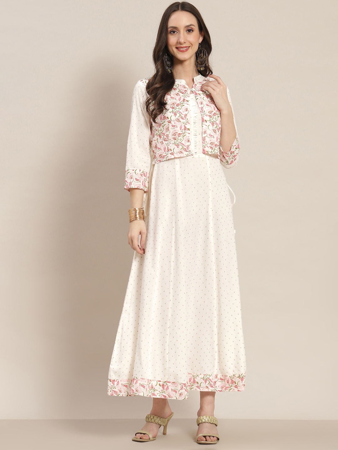 

Juniper Women Off White Rayon Printed A-Line Maxi Dress