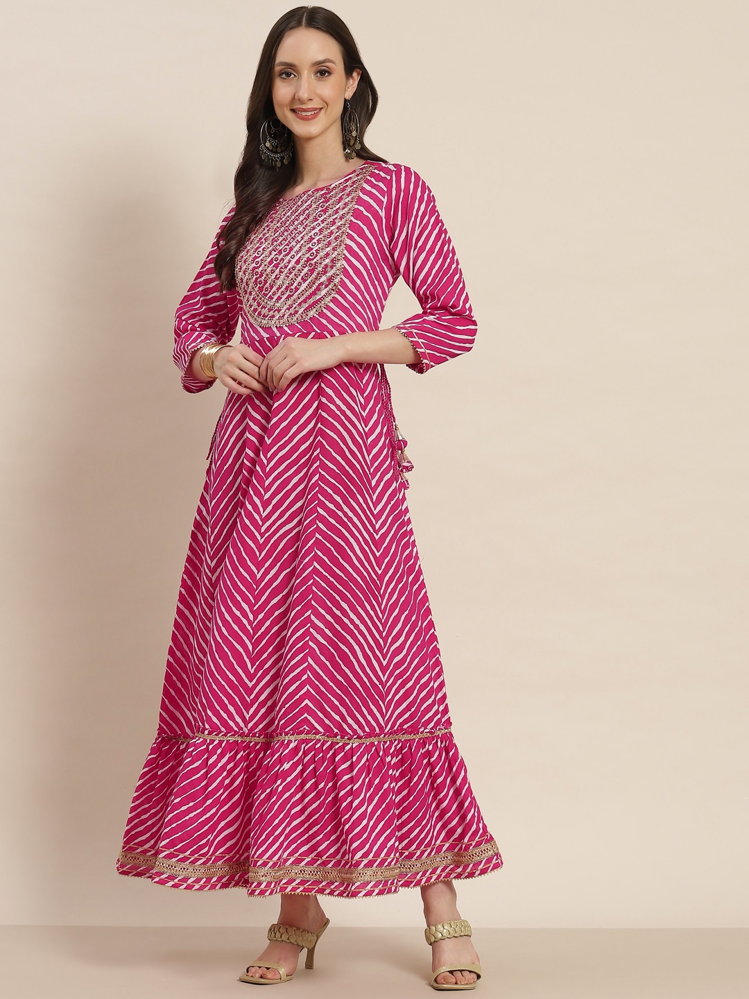 

Juniper Women Fuschia Embroidered Cotton A-Line Maxi Dress, Fuchsia