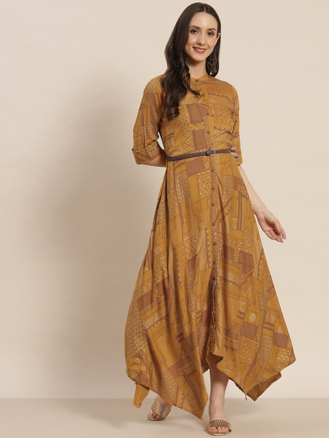 

Juniper Women Printed Asymmetric Dress, Mustard