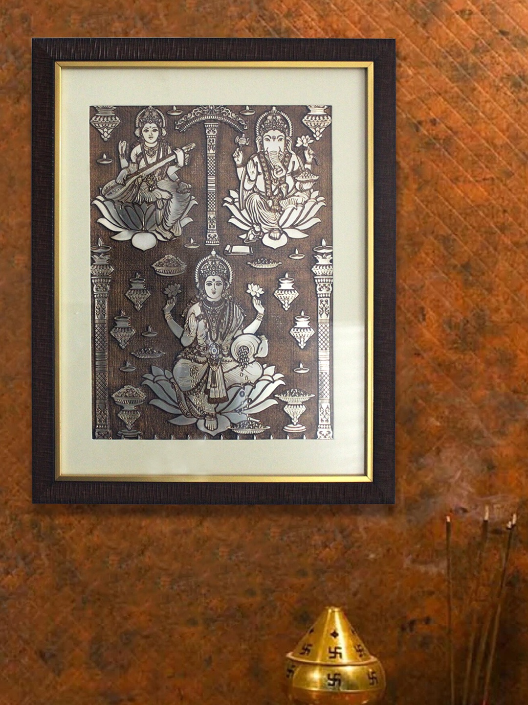 

SHREE KALA HOME DECOR Brown Ganesh Religious Painting Frame Wall Art