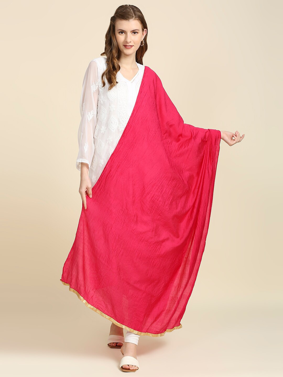 

Dupatta Bazaar Women Pink & Gold-Toned Dupatta