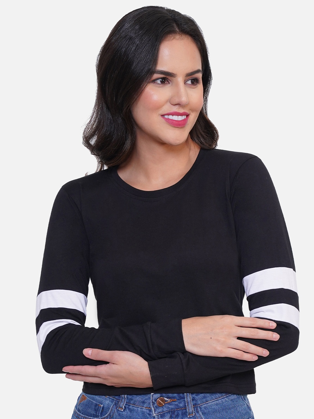 

VIVINKS Women Black Cotton T-shirt