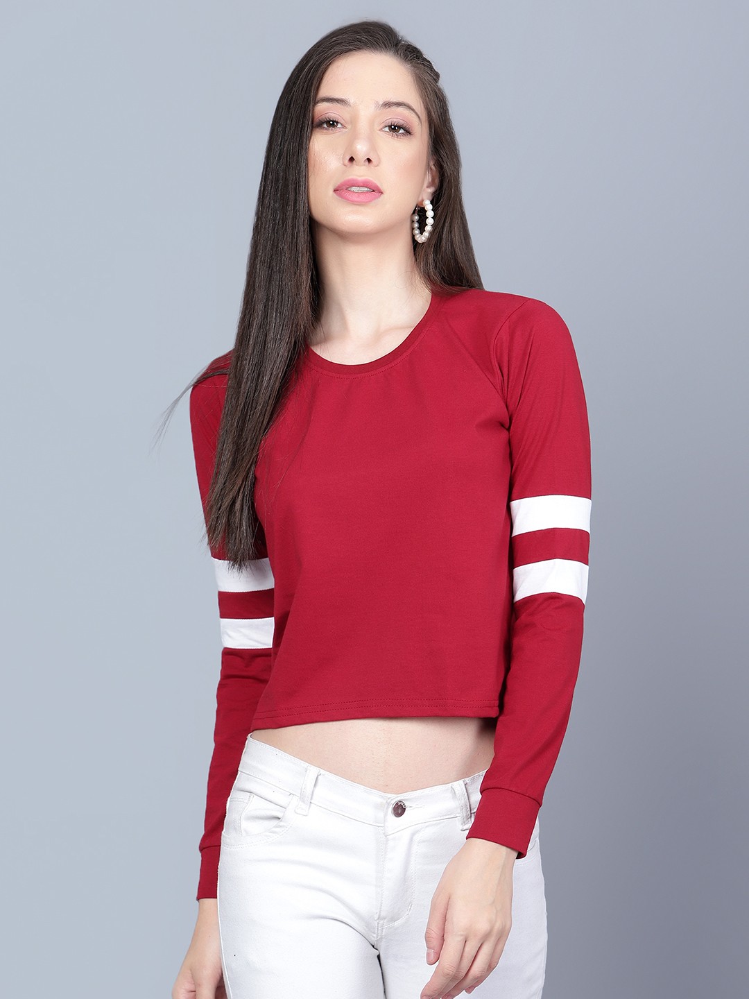 

VIVINKS Women Maroon Cotton T-shirt