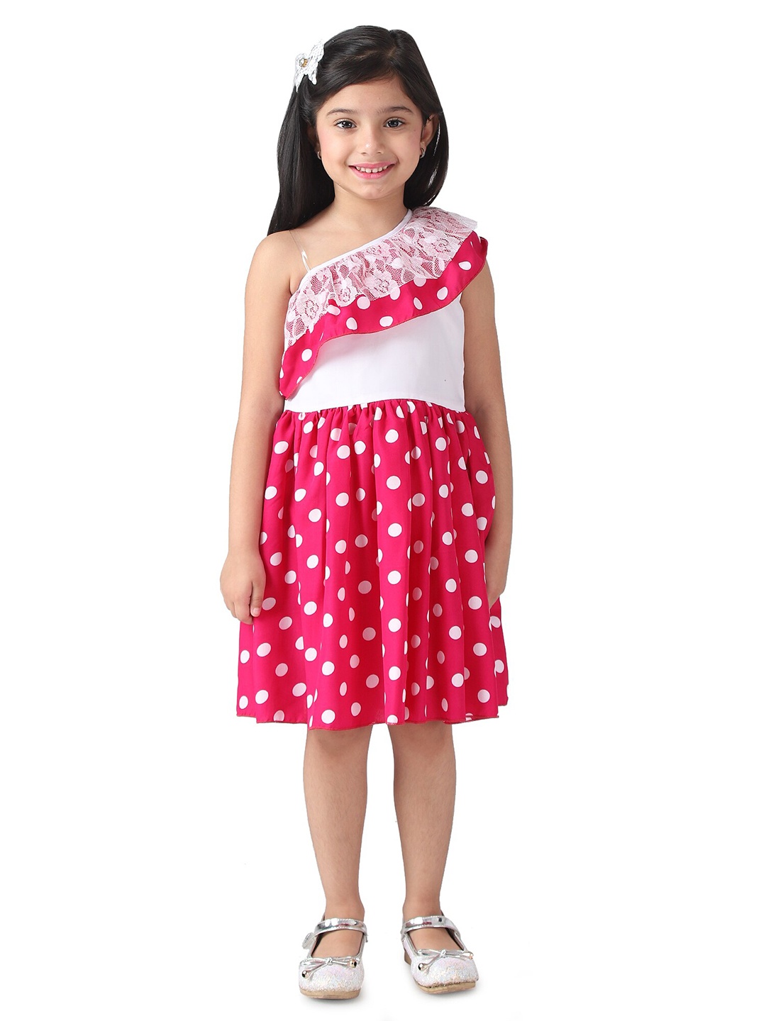 

Samsara Couture Pink Polka Dot Printed Fit and Flare Dress