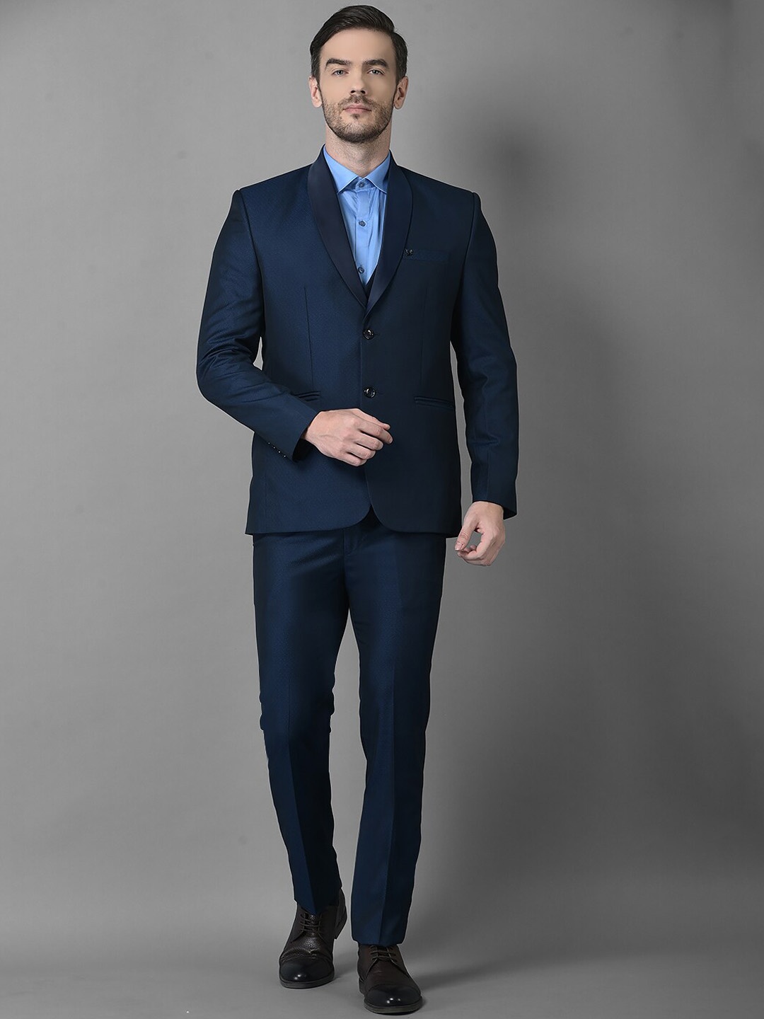 

Canary London Men Blue Solid Single-Breasted Slim-Fit 3-Piece Formal Suit