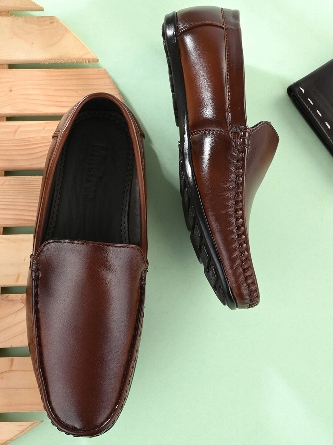 Mactree Men Brown Solid Formal Leather Loafers