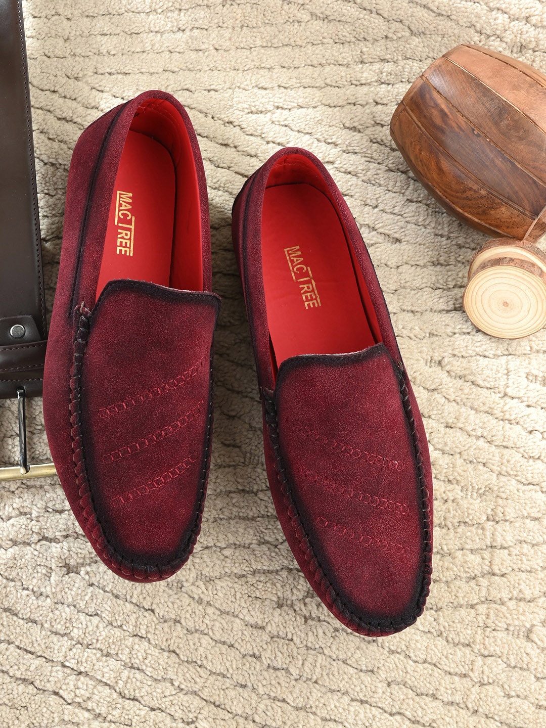 

Mactree Men Maroon Woven Design Suede Loafers