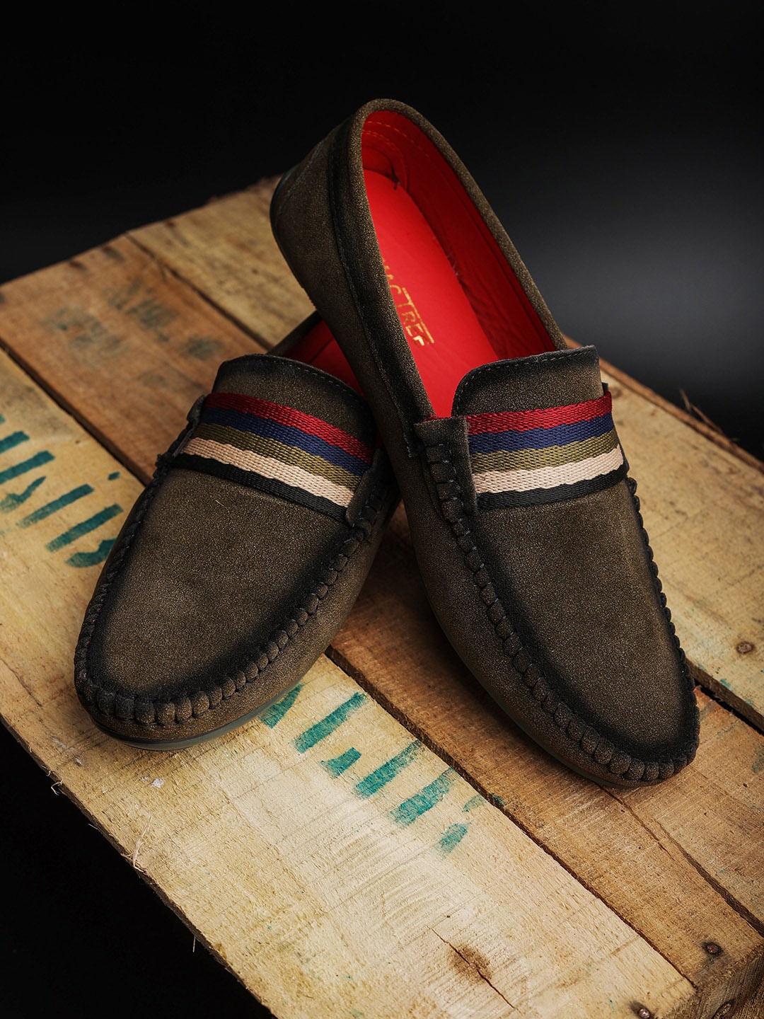 

Mactree Men Olive Green Suede Loafers