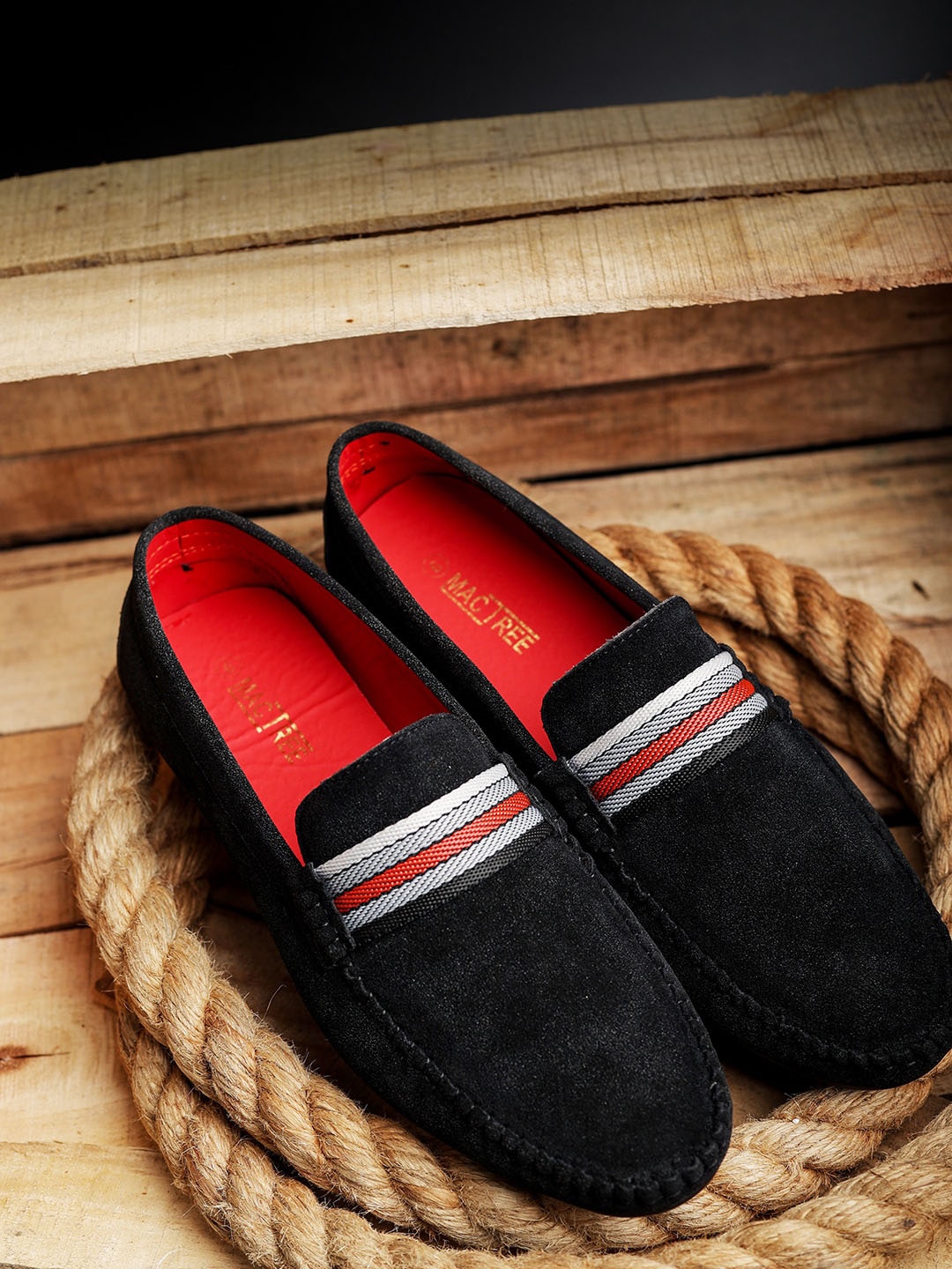 

Mactree Men Black Striped Suede Loafers