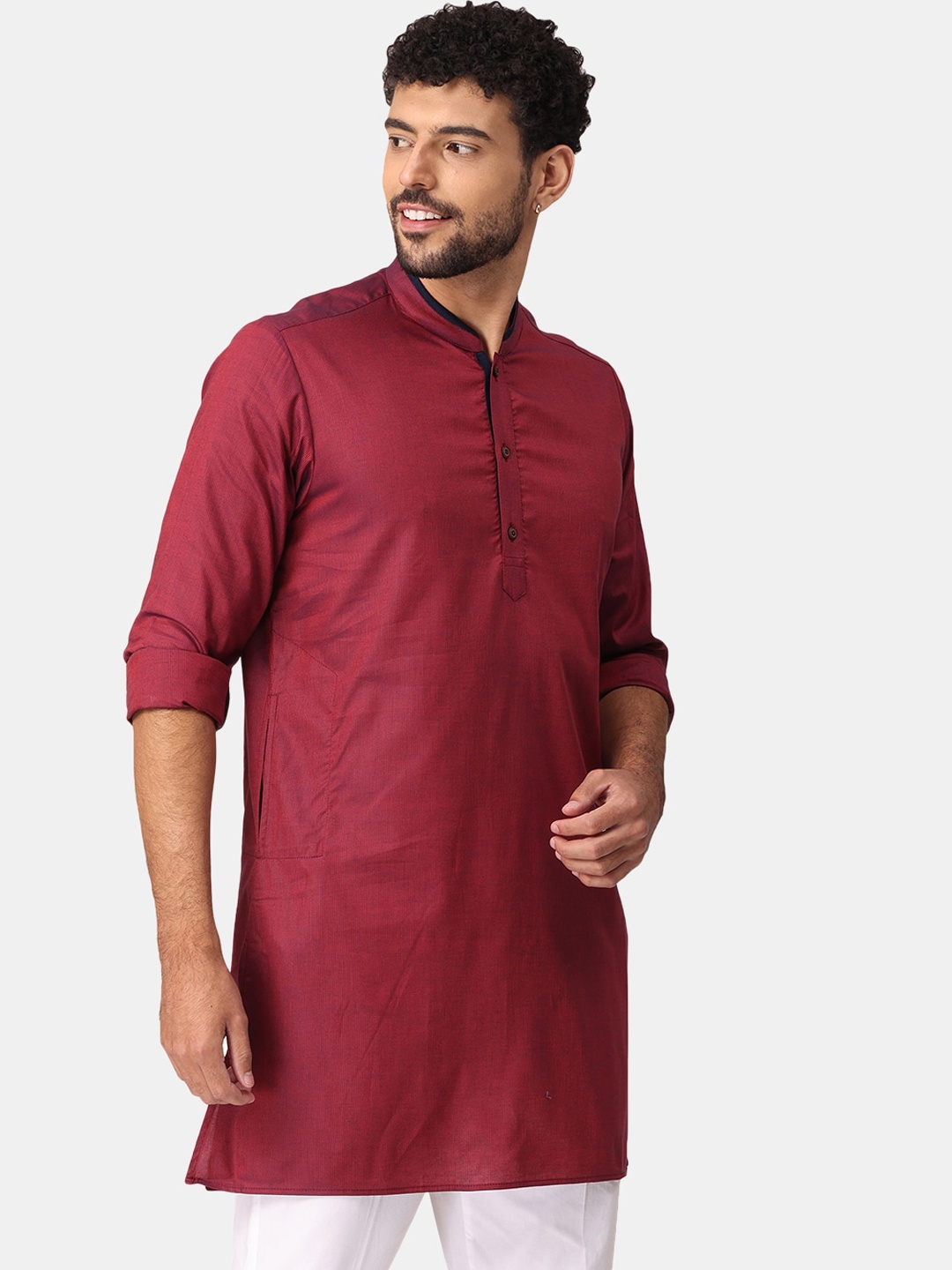 NIRVAAN Men Maroon Cotton Kurta