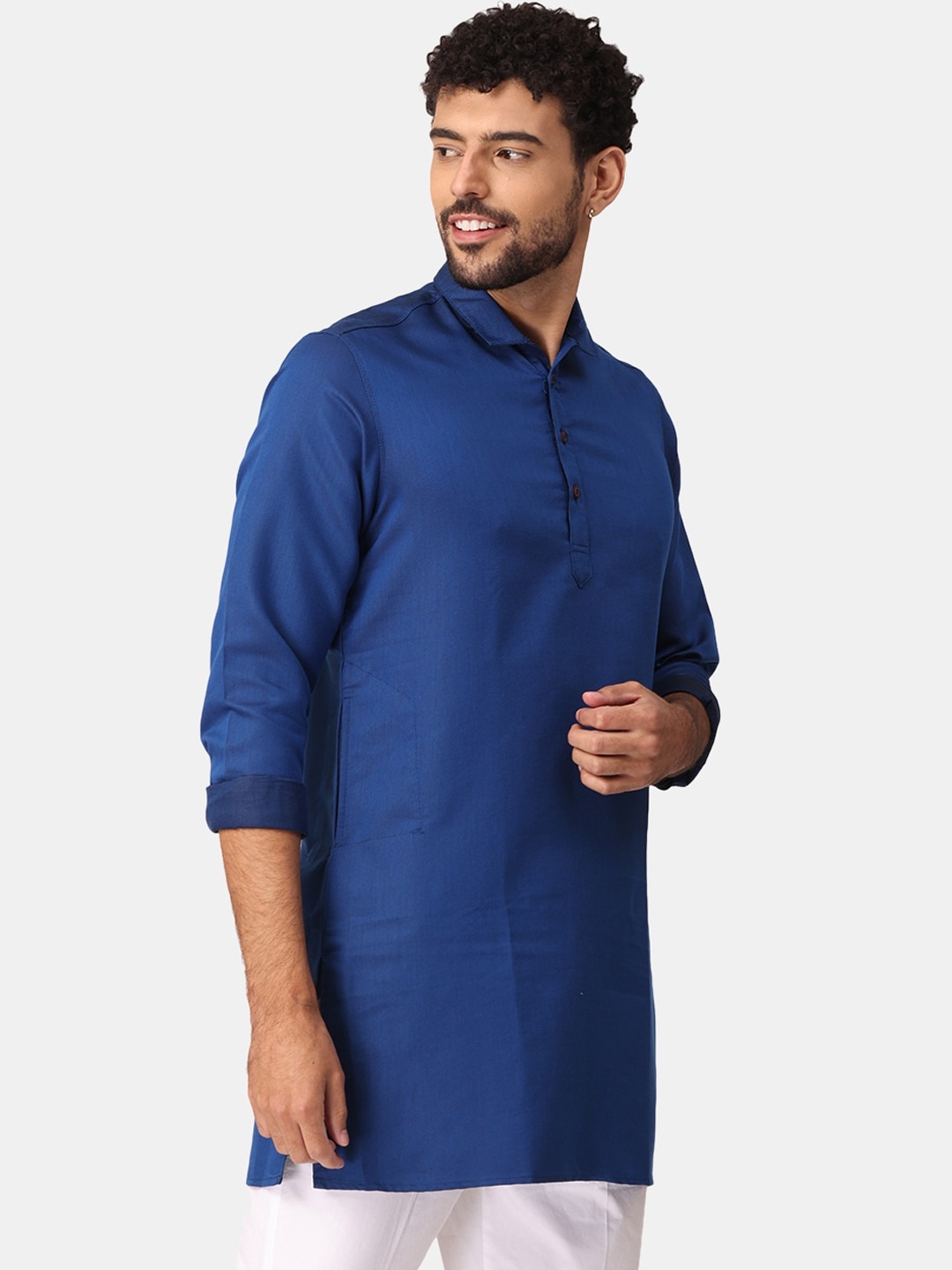 

NIRVAAN Men Blue Pathani Cotton Kurta