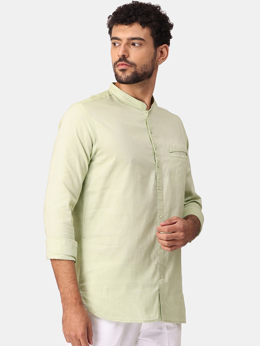 NIRVAAN Men Green Solid Cotton Kurta