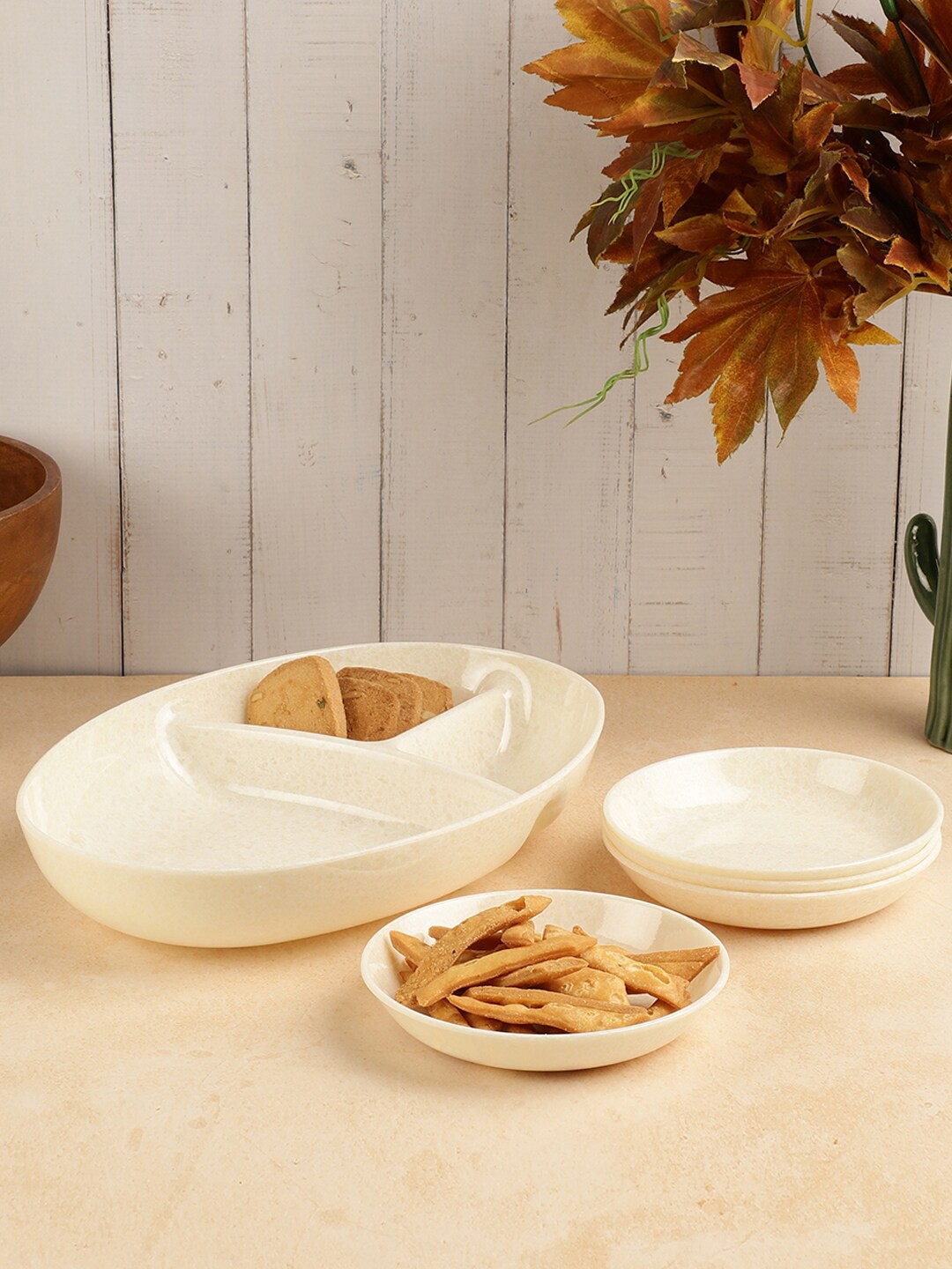 

Servewell Set Of 5 White Solid Melamine Serveware