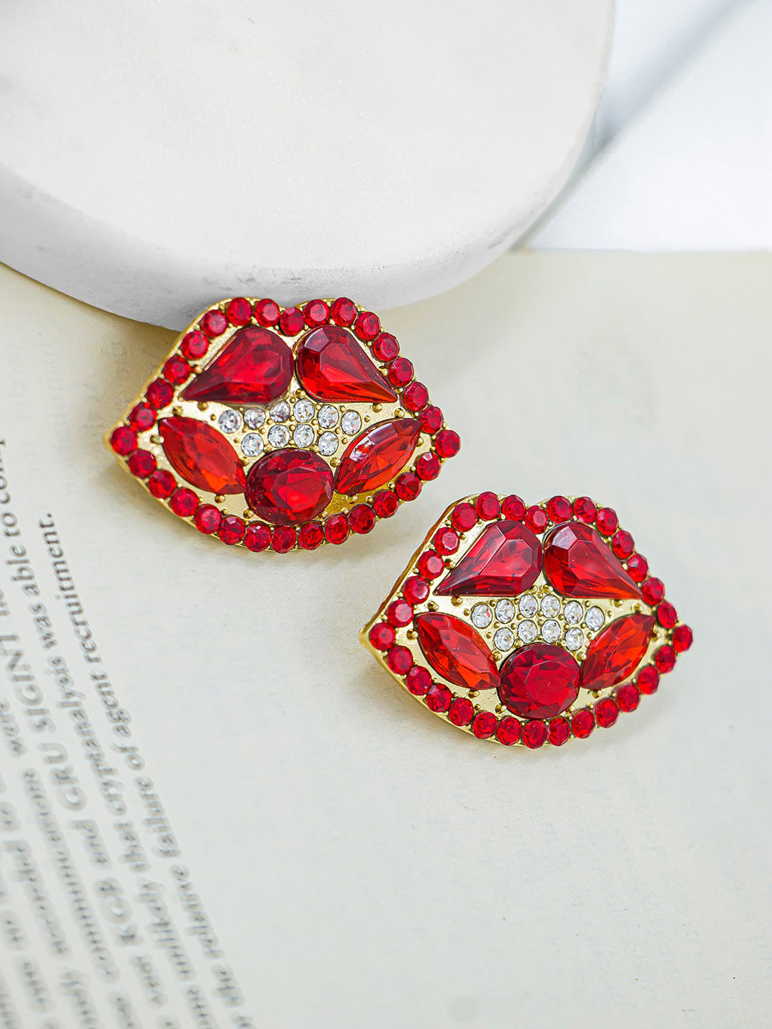 

Bellofox Red & White Contemporary Studs Earrings