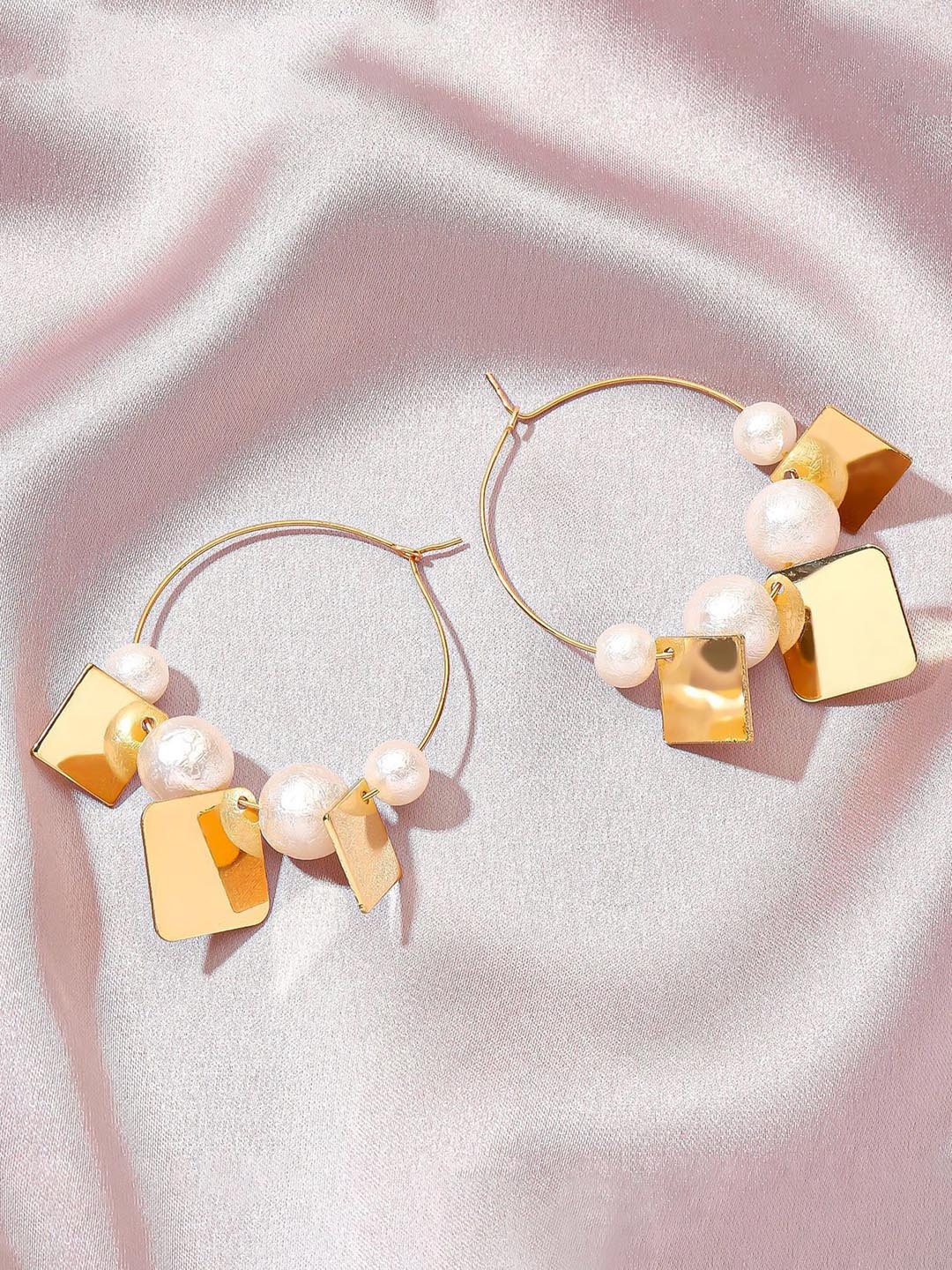 

Bellofox White Contemporary Gold-Plated Hoop Earrings