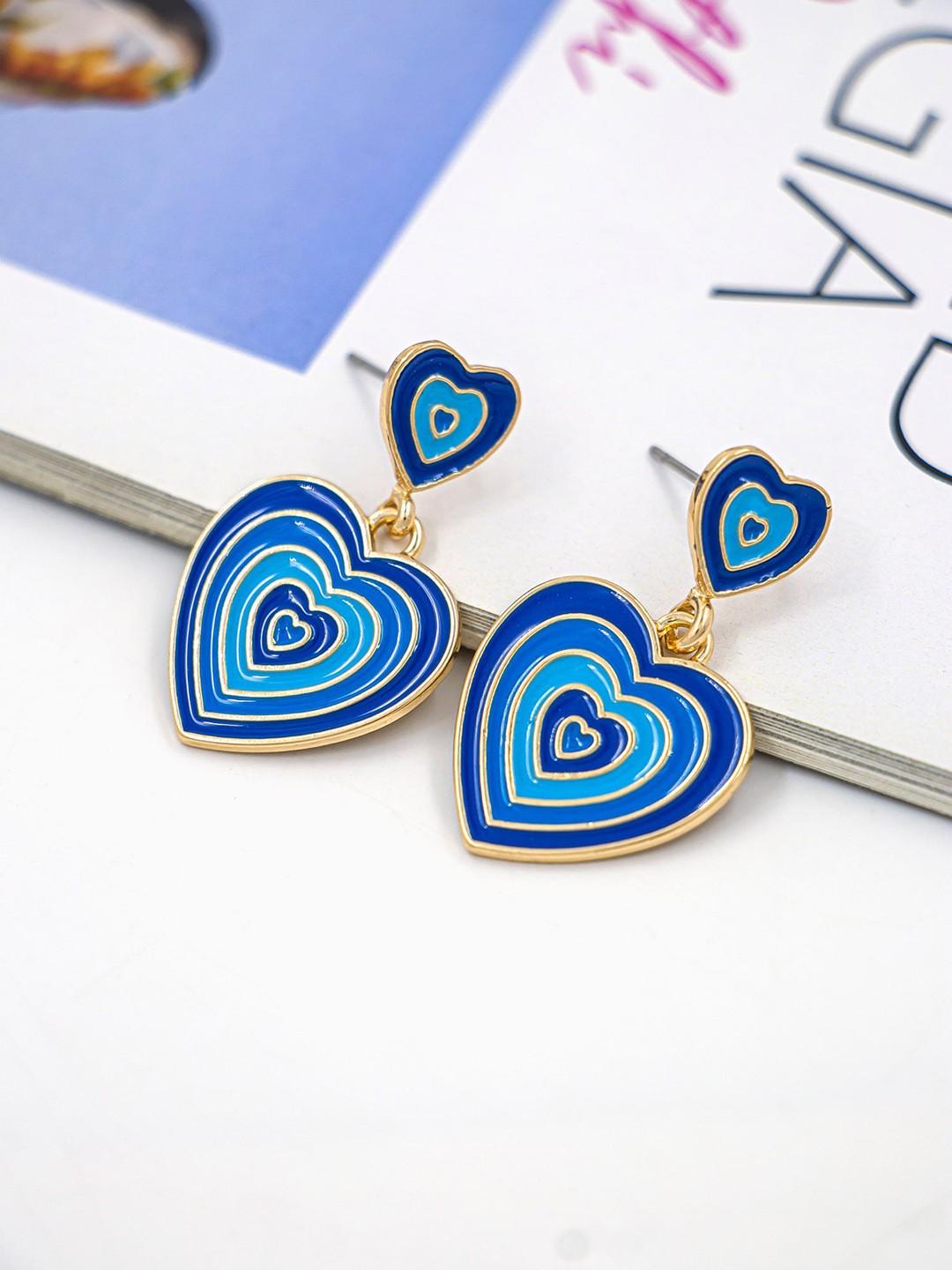 

Bellofox Women Gold-Toned & Blue Heart Contemporary Drop Earrings