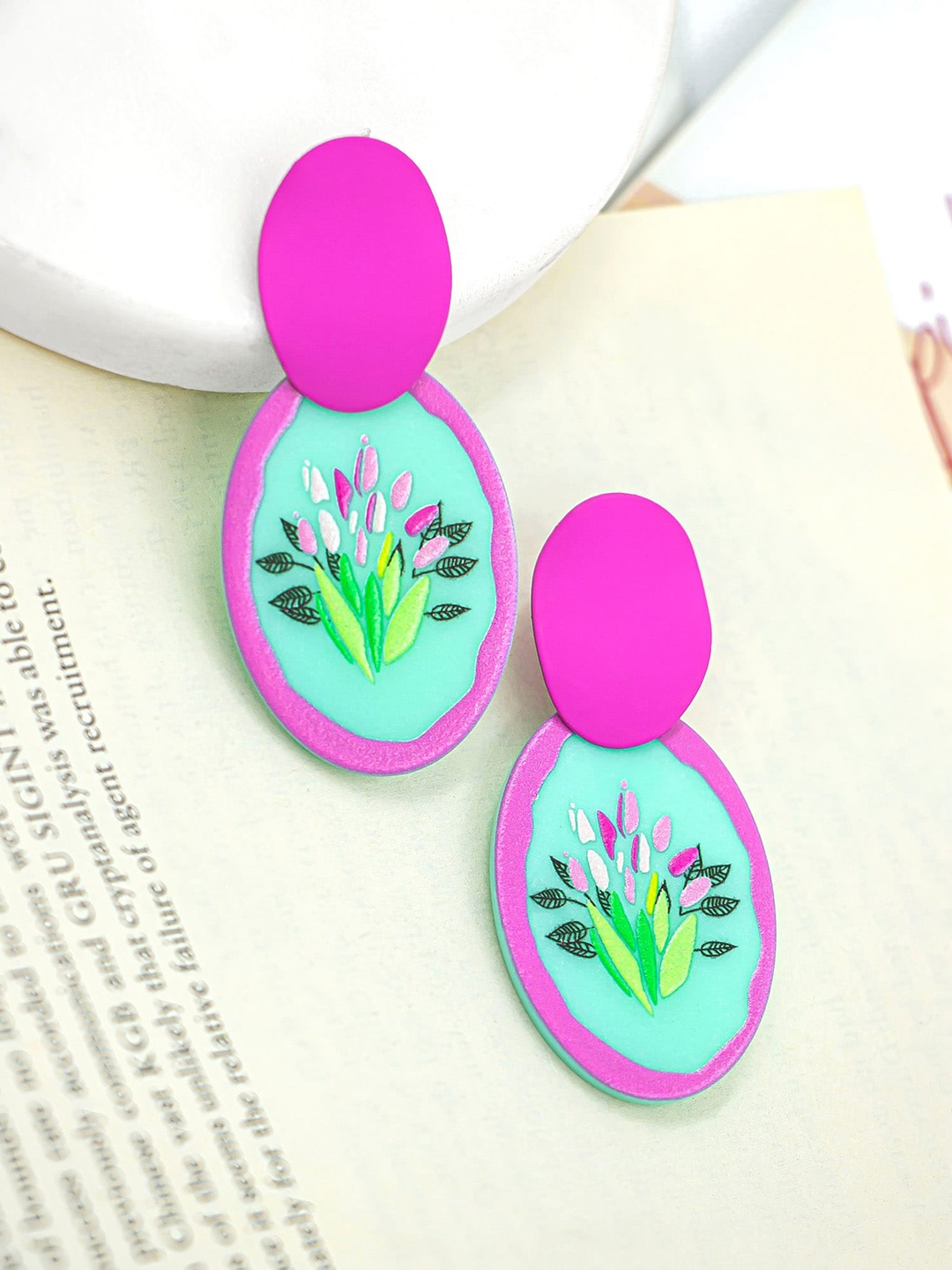 

Bellofox Pink & Sea Green Statement Drop Earrings