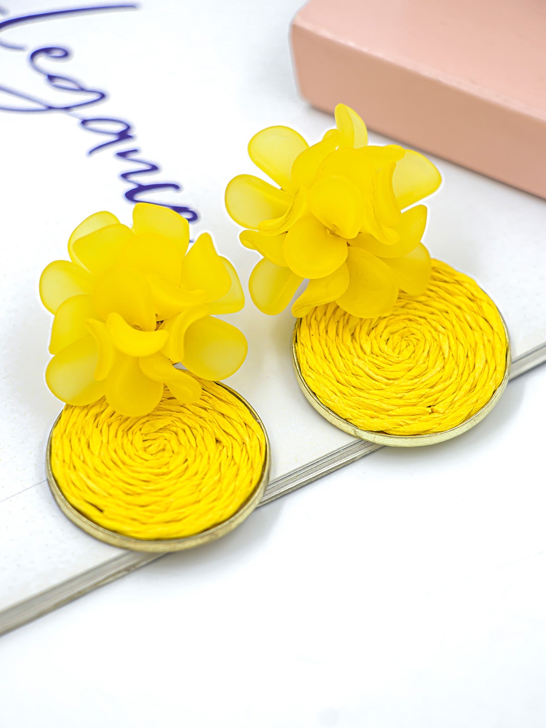 

Bellofox Yellow & Gold-Plated Floral Drop Earrings